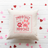 Light Tan linen pillow cover that says Smooches From The Pooches .25 cuddles extra. 