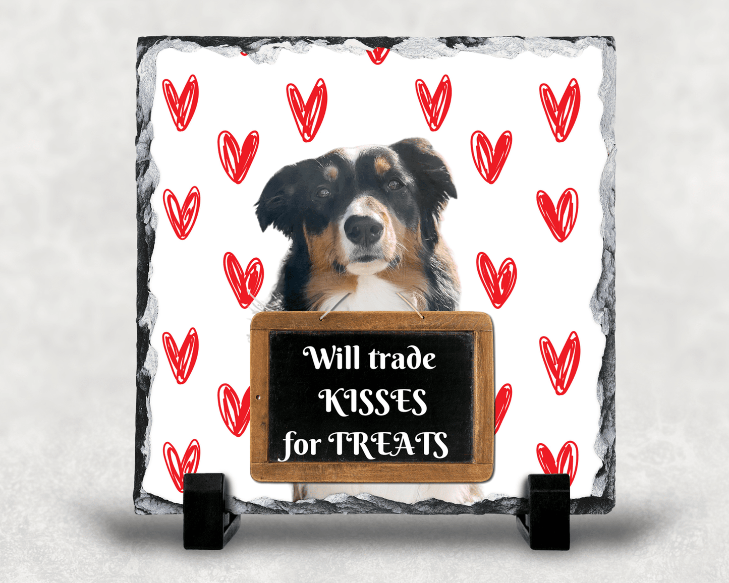 Wagging and Tagging LLC Red hearts Slate- Custom